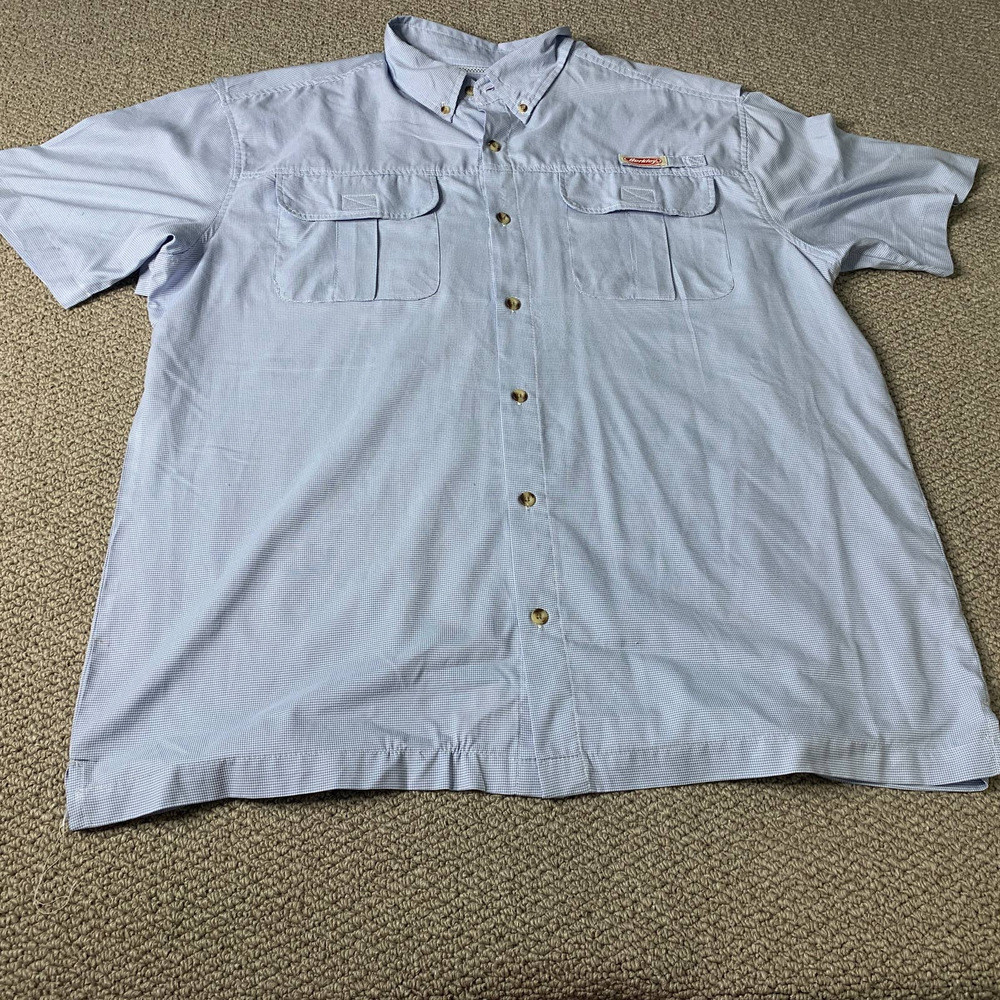 Berkley Mens Shirt‎ Size XL 46-48 Blue White Gingham Button Down Fishing Vented